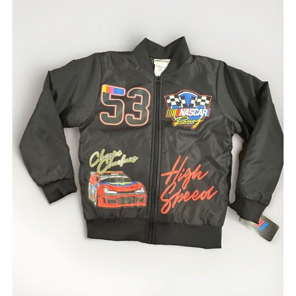 NASCAR Racing Varsity Bomber Jacket Graphic Print Racecar Youth SzXL 18/20 NEW
